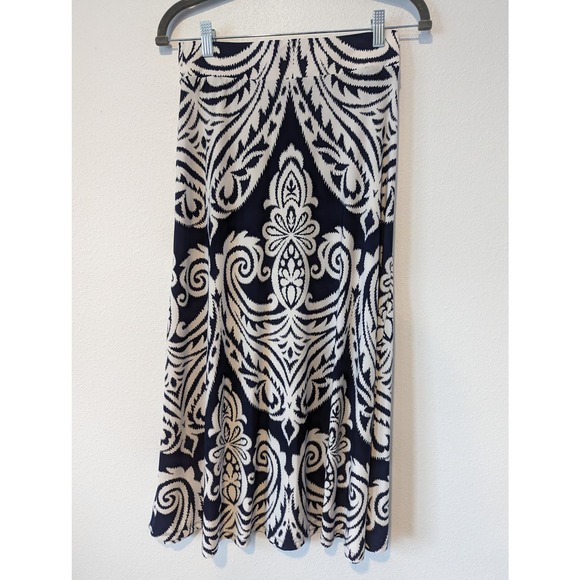 INC International Concepts Flowy Navy and White Midi Skirt - Picture 2 of 5